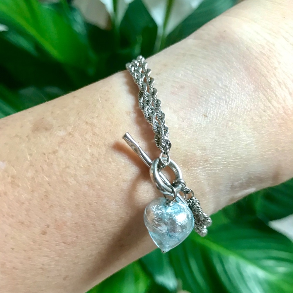 Heart Shaped Multi Mesh Strand Toggle Bracelet